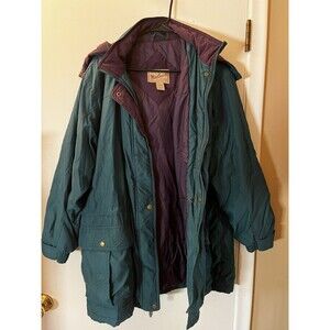 Vintage Woolrich Womens Size Large Jacket Action Teal Maroon Long Hooded Coat